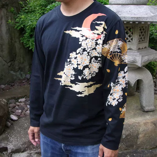 Not all Japanese high-end embroidered cotton tide men's long-sleeved T-shirt and handle Yokosuka has oversized oiran