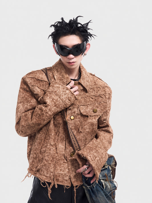 Hong Kong-style bf loose high street original niche desert wasteland style frayed denim jacket men's spring/autumn jacket