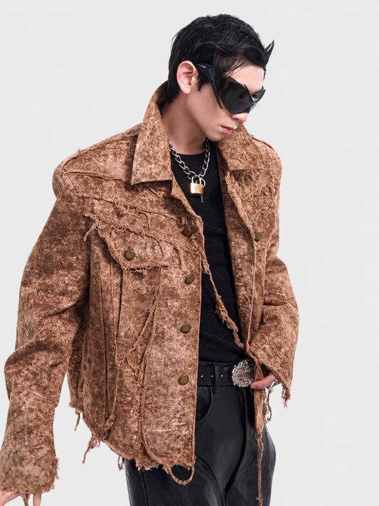 Hong Kong-style bf loose high street original niche desert wasteland style frayed denim jacket men's spring/autumn jacket
