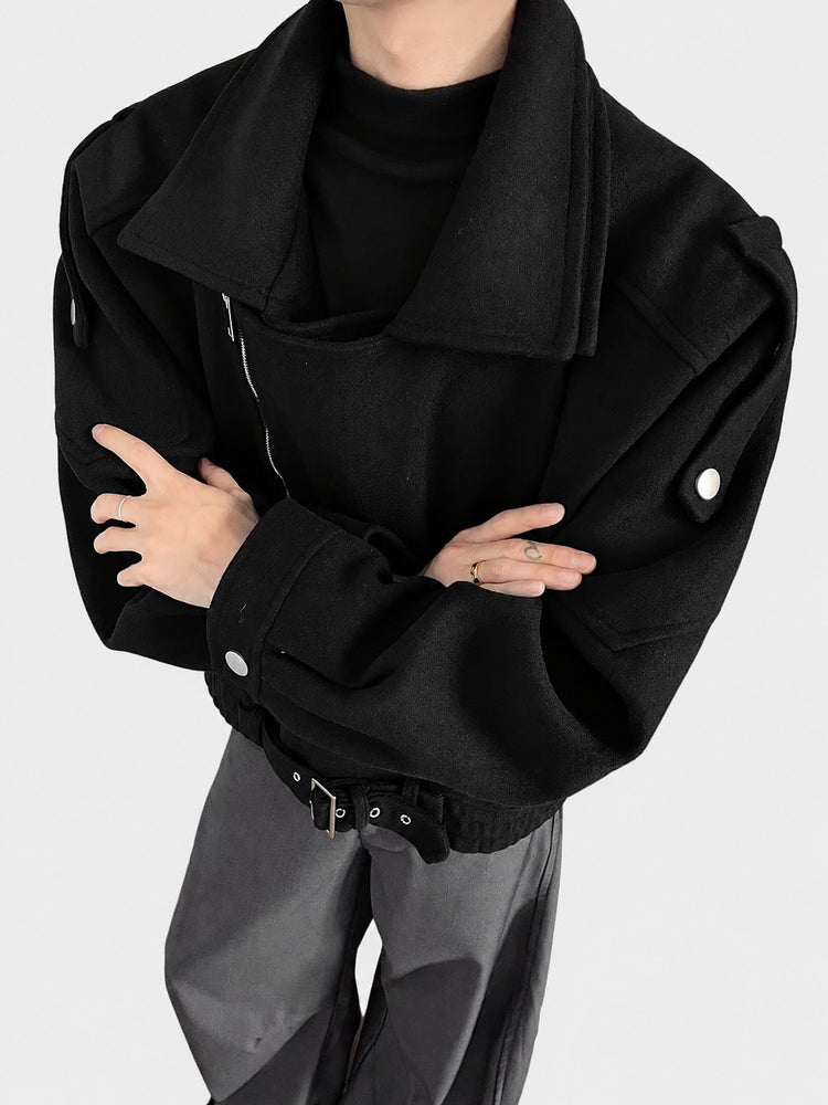 Gray woolen jacket men's winter cleanfit deconstructs high-end niche woolen coat waist cropped jacket