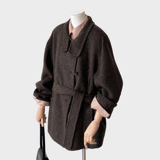 Brown tweed coat women's autumn and winter 2024 new woolen coat feeling small short Korean temperament