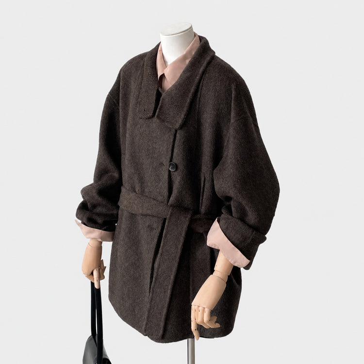 Brown tweed coat women's autumn and winter 2024 new woolen coat feeling small short Korean temperament