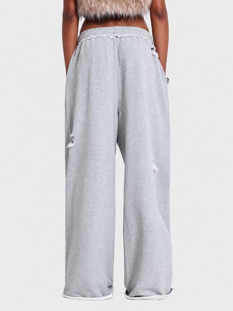 European and American cross-border personalized street casual pants, high street hip-hop ripped design wide-leg pants, loose sweatpants wholesale