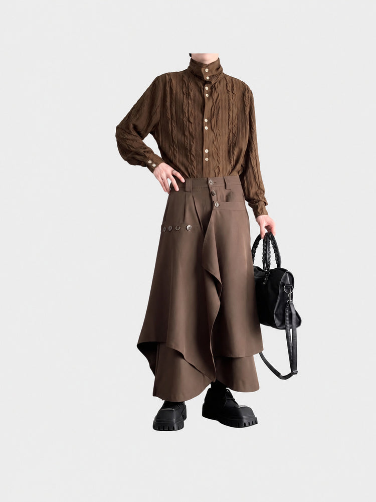 New Chinese trousers, men's Japanese retro, high-end design, handsome pants, irregular drape, wide-legged culottes, autumn