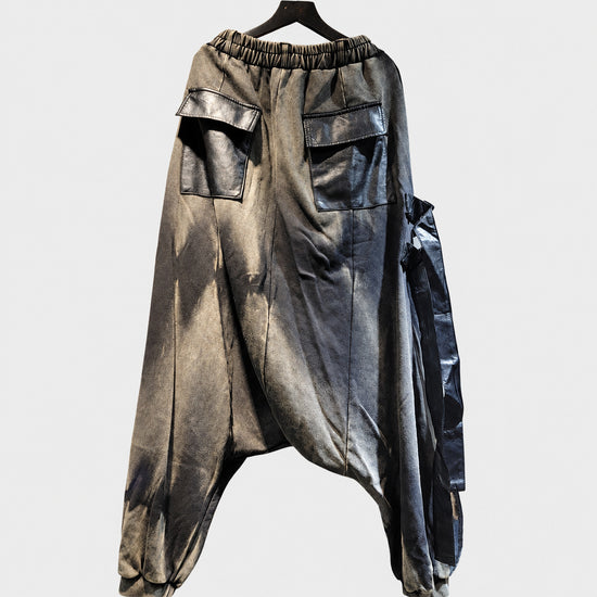 Street trendy design old sweatshirt cotton patchwork small foot crotch pants women's spring and autumn personality foreign style flesh covering trousers