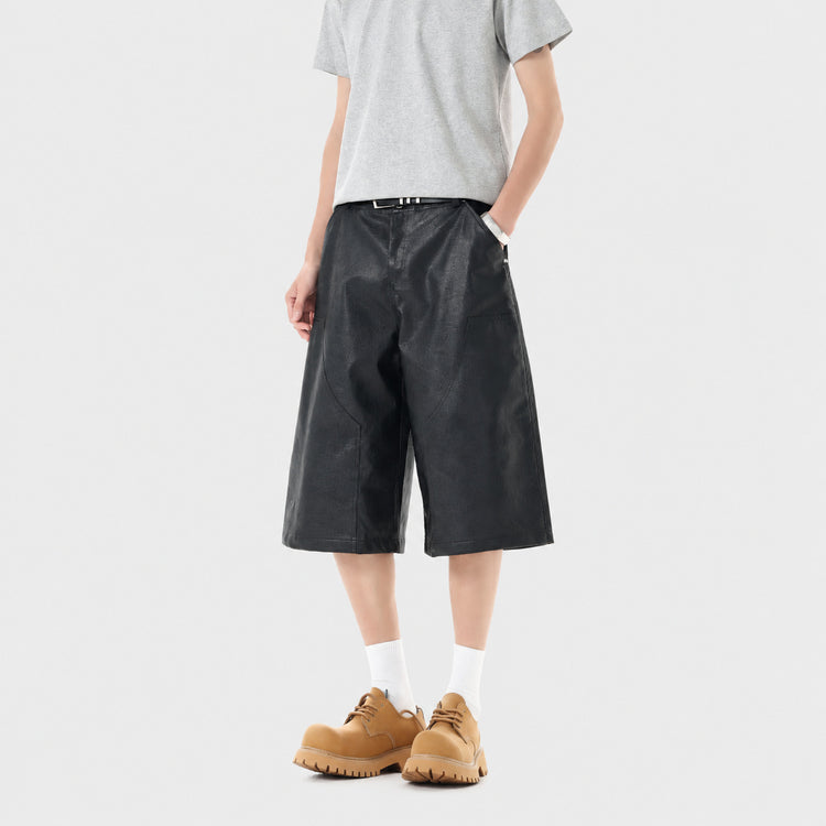 Loose retro Japanese workwear style 2026 trendy men's pants, black three-quarter wide-leg pants, men's versatile casual pants