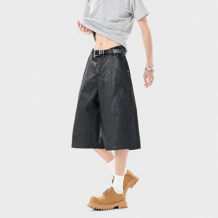 Loose retro Japanese workwear style 2026 trendy men's pants, black three-quarter wide-leg pants, men's versatile casual pants