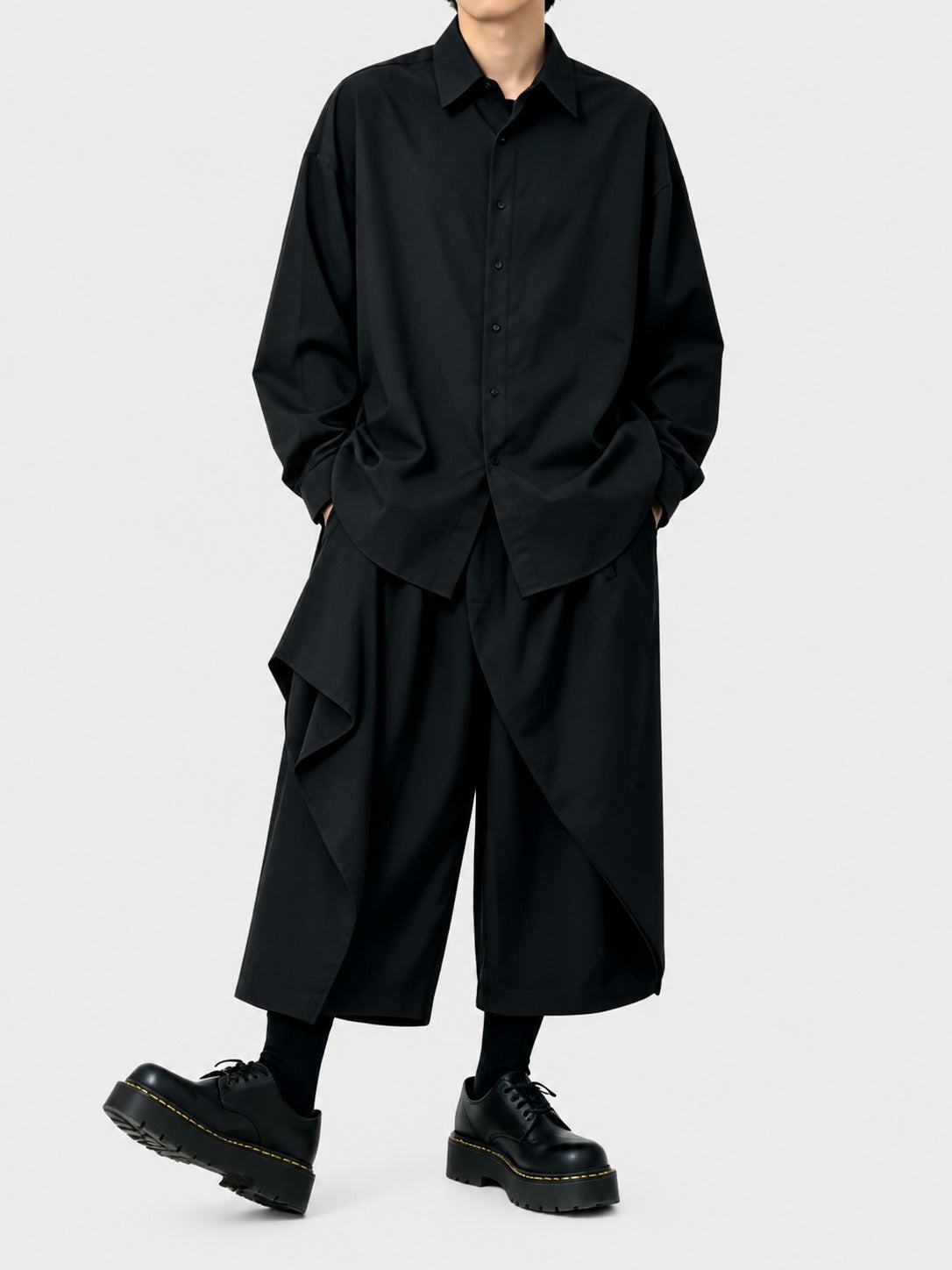 11526 Japanese Style Dark Irregular Wide-Leg Pants Unisex Loose High-Waist Design Casual Nine-Point Pants