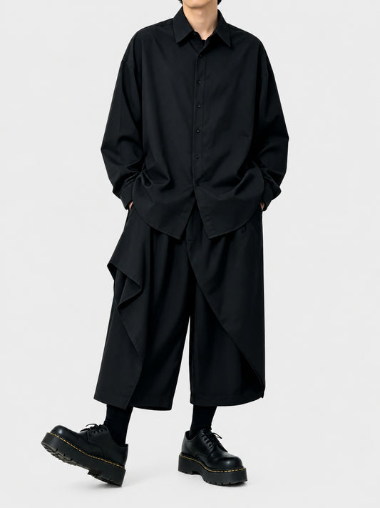 11526 Japanese Style Dark Irregular Wide-Leg Pants Unisex Loose High-Waist Design Casual Nine-Point Pants