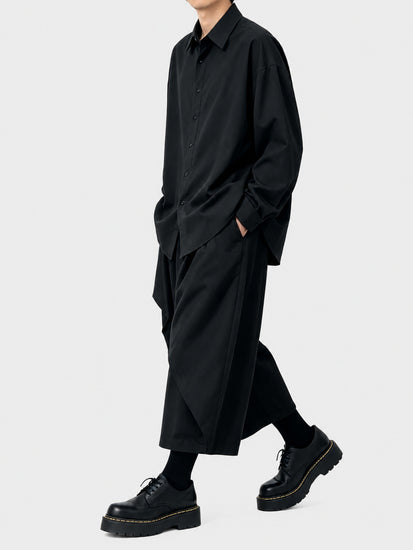 11526 Japanese Style Dark Irregular Wide-Leg Pants Unisex Loose High-Waist Design Casual Nine-Point Pants