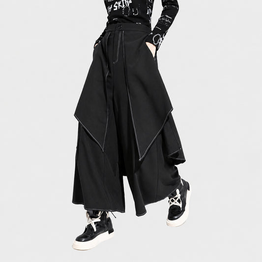 European and American women's new autumn/winter casual pants, fake two-piece white thread long pants, loose plus-size street fashion wide-leg pants