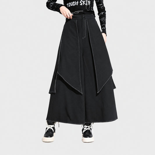 European and American women's new autumn/winter casual pants, fake two-piece white thread long pants, loose plus-size street fashion wide-leg pants