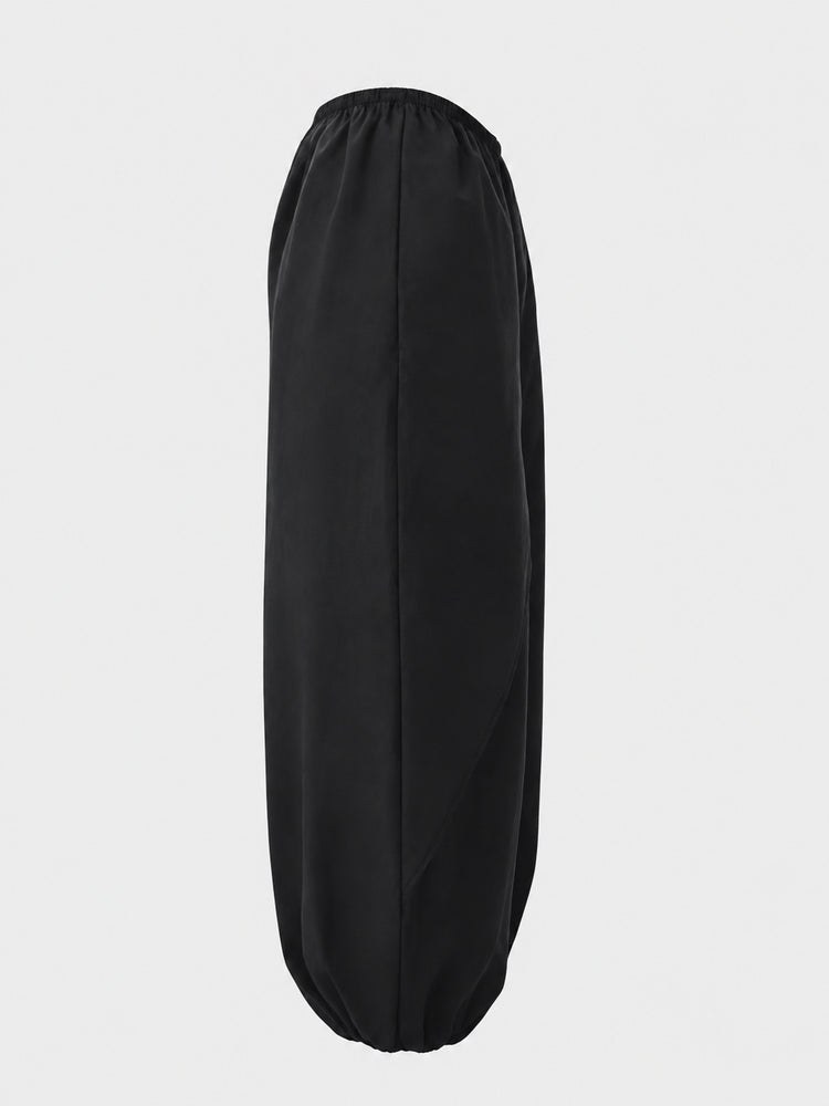 Women's cropped pants, solid color spring/summer design layered lantern pants, high-waisted elastic waist loose cropped pants, casual wear