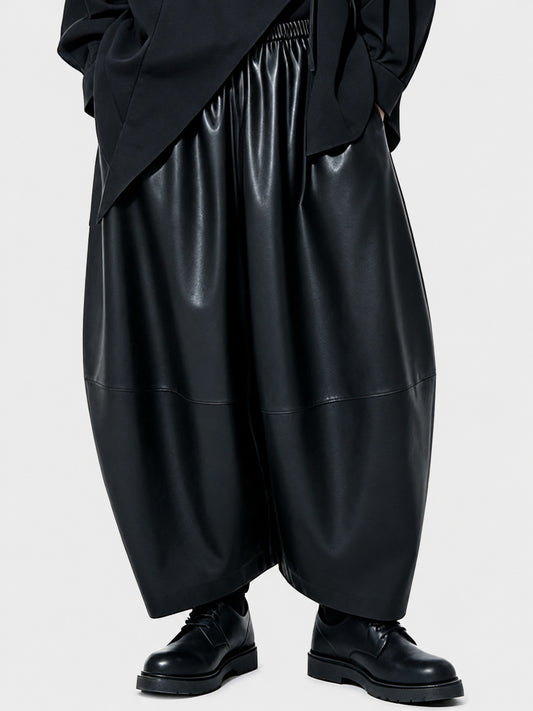A164 Japanese Style Dark Yoshi Style Design Men's Loose Wide-Leg Leather High-Waist Protein PU Soft Casual Pants