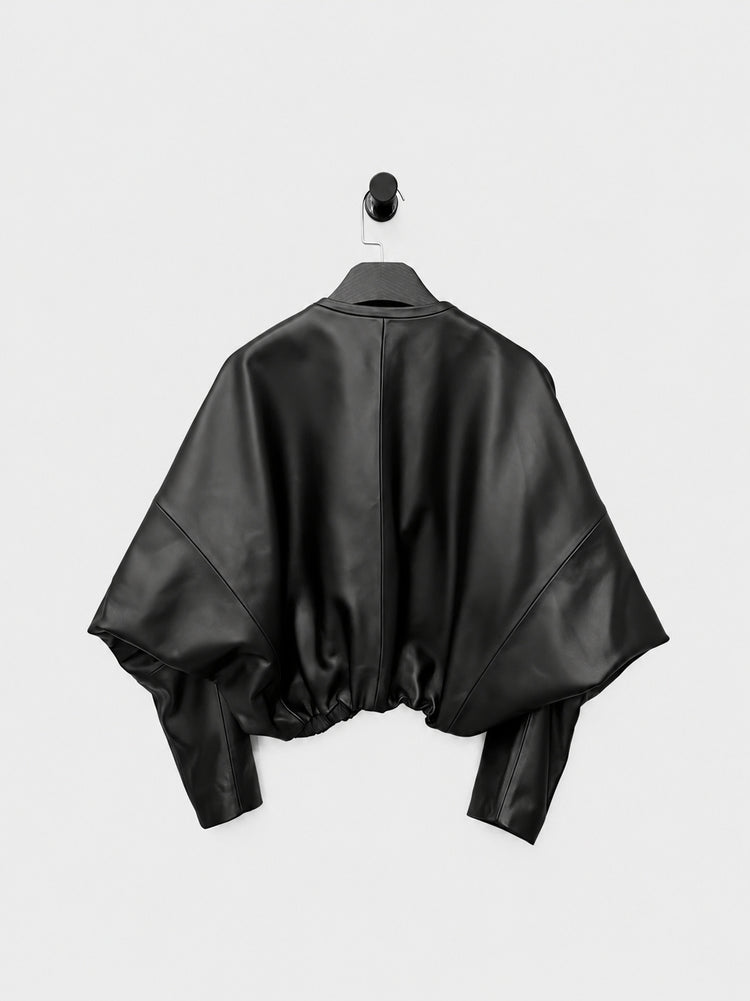Haining genuine leather jacket for women, 2026 autumn/winter sheepskin jacket, bat-sleeve short crew neck jacket, short lambskin