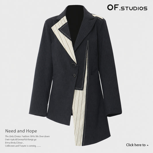 26 New Heavy Construction Patchwork Colorblock Irregular Cut Suit Jacket Top Female 1751
