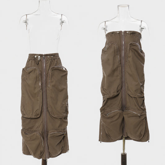 26 New Style, Double-Wearable, Heavy-Duty Zipper Mid-Length Multi-Pocket Work Dress, Bustier Dress, 1591