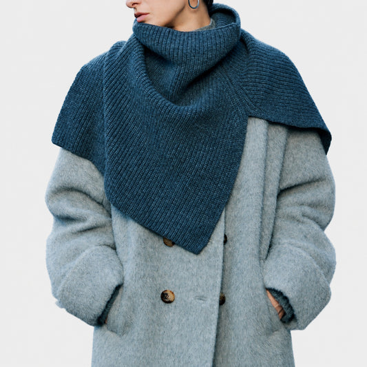 Styling artifacts: ultra-fine merino wool, high neck slit, multi-wear, knitted shawl, large scarf