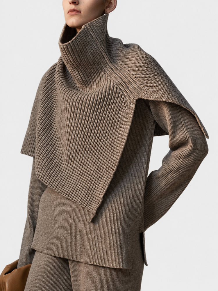 Styling artifacts: ultra-fine merino wool, high neck slit, multi-wear, knitted shawl, large scarf